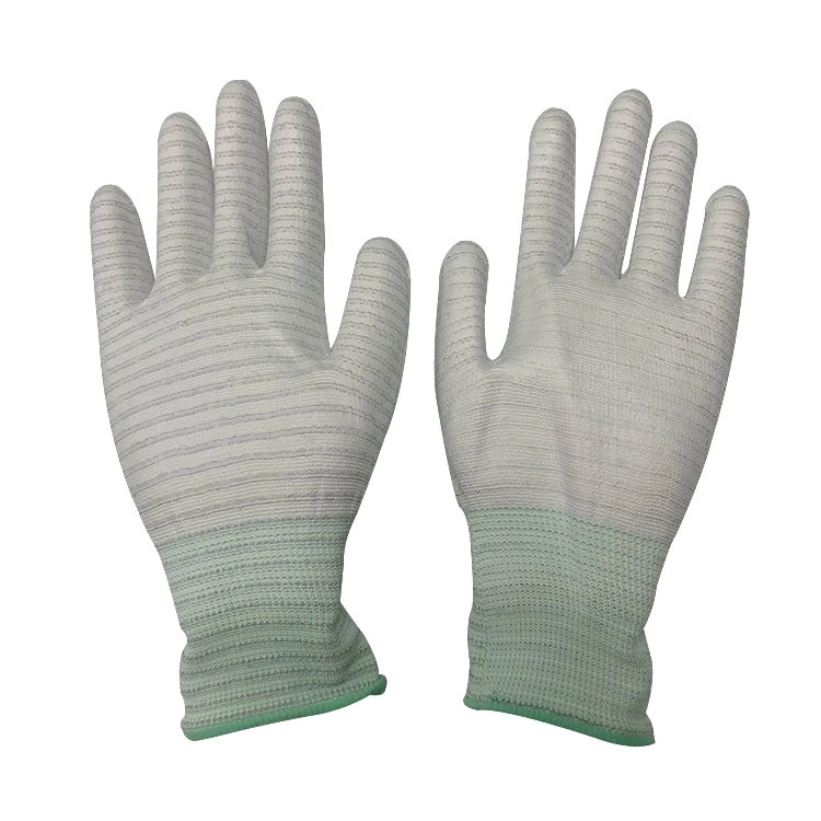 Anti Static Polyester Carbon Fiber PU Coated Gloves